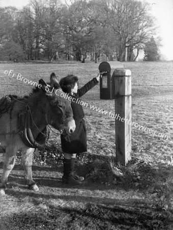 BOY WITH DONKEY AT LETTERBOX